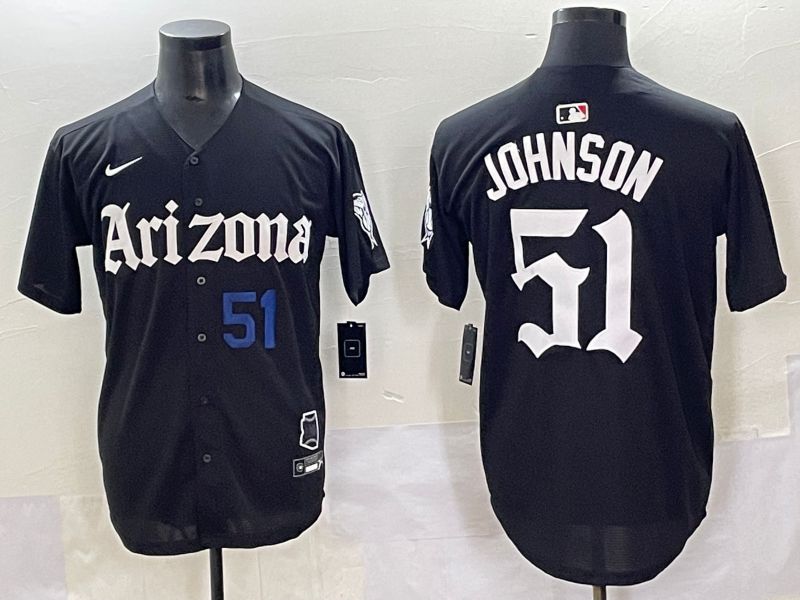 Men 2025 Arizona Diamondback #51 Johnson Black Five generations Joint Name Nike MLB Jersey style 7